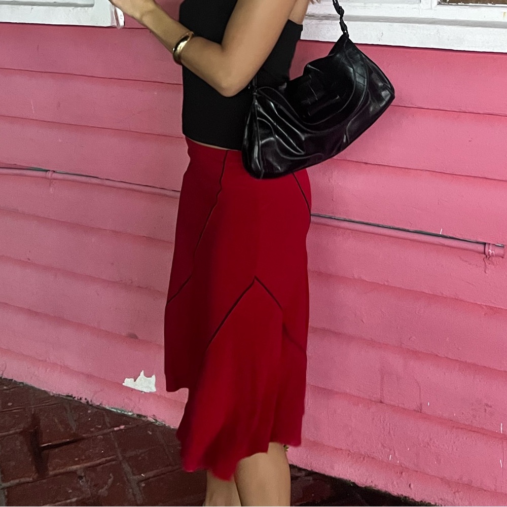 Chic Red Midi Skirt with Black Detailing
